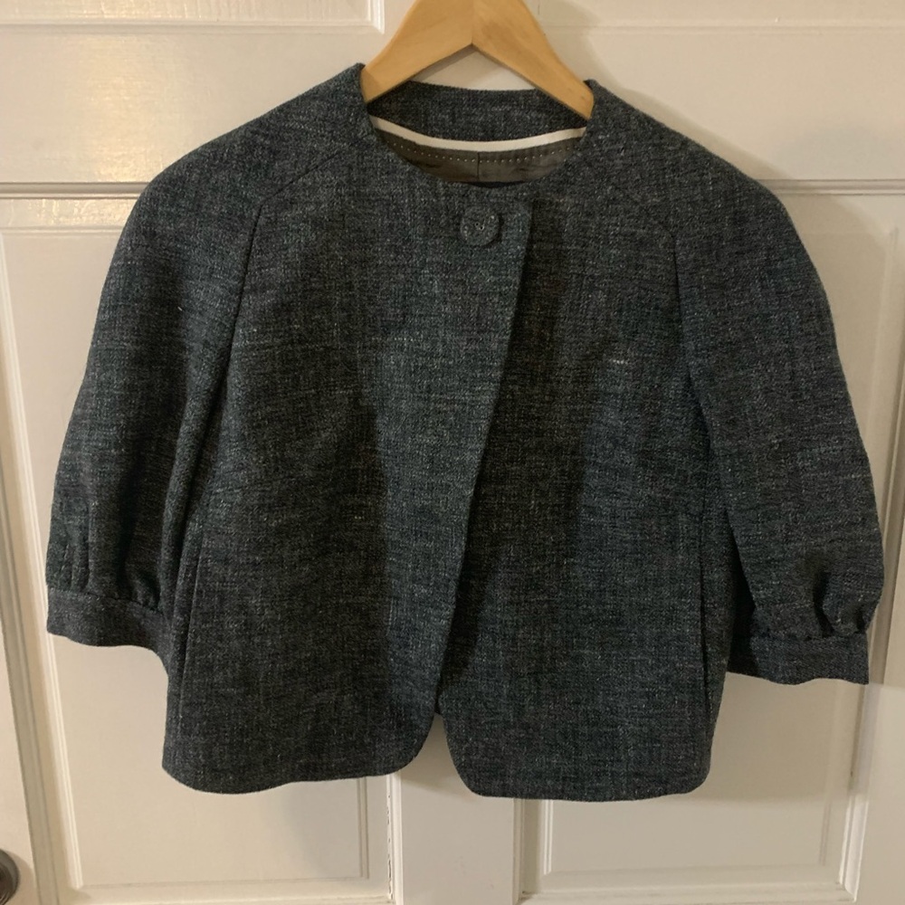 NWT Banana Republic Gray Wool Hemp Tweed Cropped Short Sleeved Bolero Blazer 2